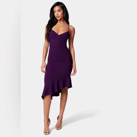 asymmetrical flounce dress Satin Asymmetrical Flounce Dress